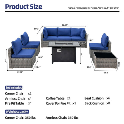 Set di mobili da giardino in vimini XIZZI da 8 pezzi con braciere