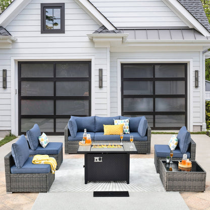 Set di mobili da giardino in vimini XIZZI da 8 pezzi con braciere