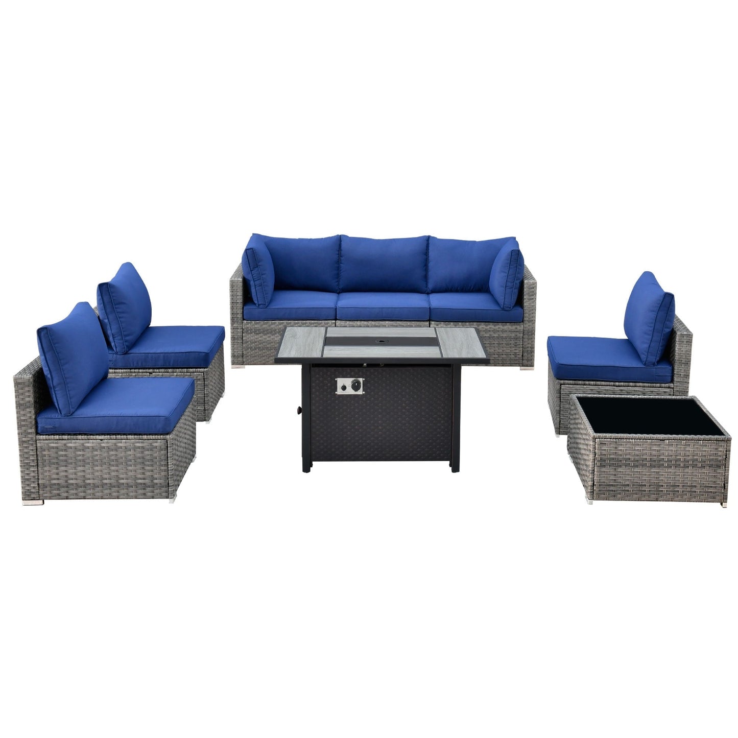 Set di mobili da giardino in vimini XIZZI da 8 pezzi con braciere