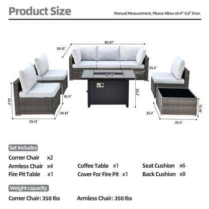 Set di mobili da giardino in vimini XIZZI da 8 pezzi con braciere