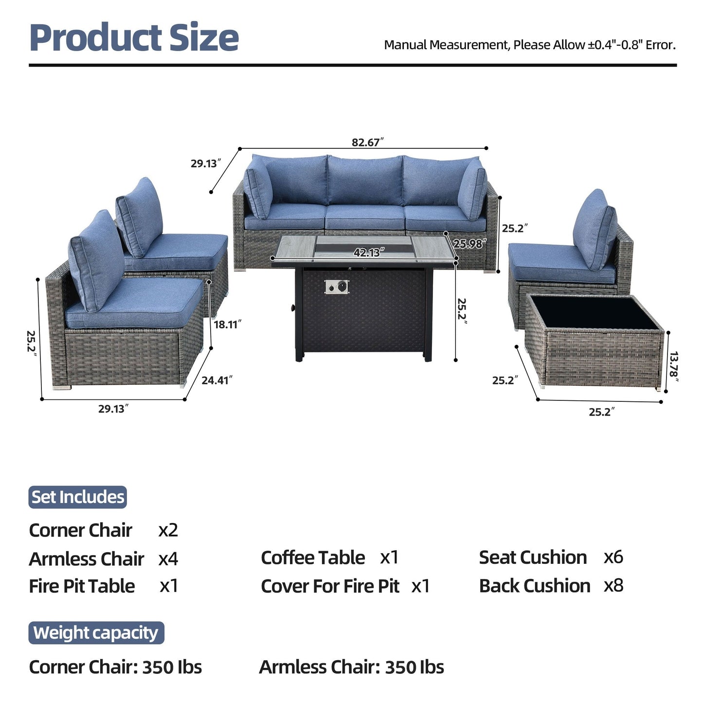 Set di mobili da giardino in vimini XIZZI da 8 pezzi con braciere
