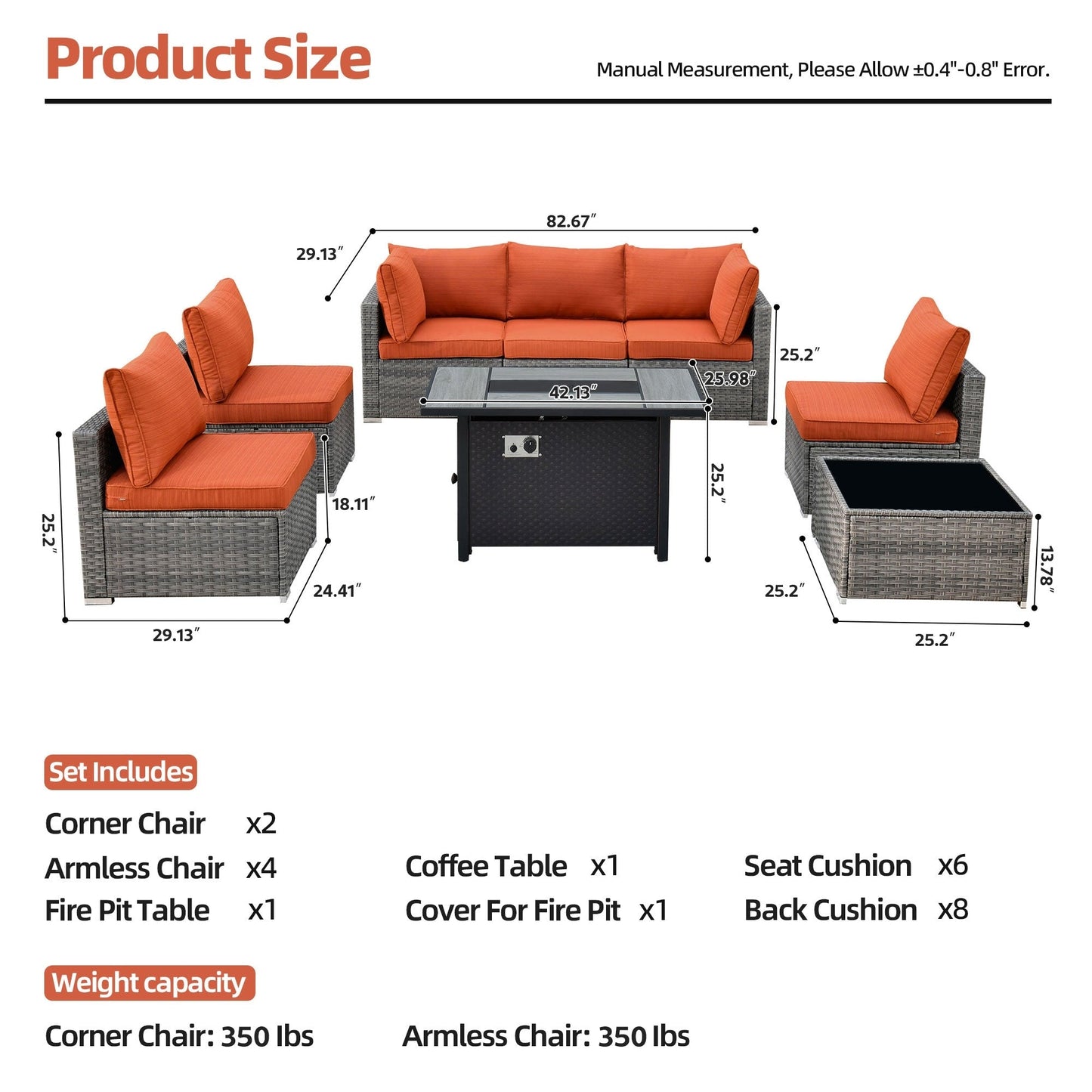 Set di mobili da giardino in vimini XIZZI da 8 pezzi con braciere
