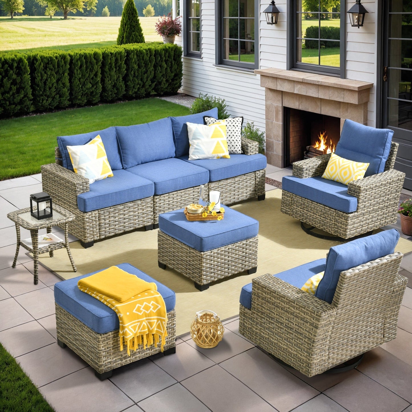 Set di mobili da giardino in vimini XIZZI da 8 pezzi con sedie girevoli