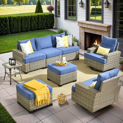 Set di mobili da giardino in vimini XIZZI da 8 pezzi con sedie girevoli