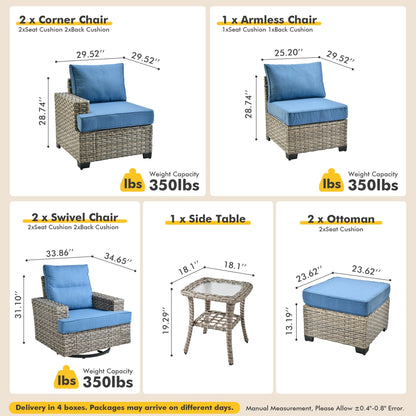Set di mobili da giardino in vimini XIZZI da 8 pezzi con sedie girevoli