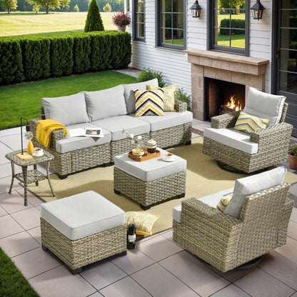 Set di mobili da giardino in vimini XIZZI da 8 pezzi con sedie girevoli