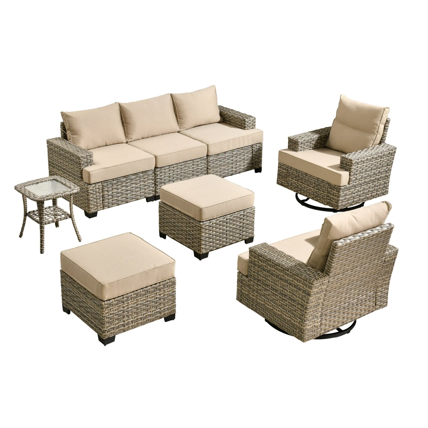 Set di mobili da giardino in vimini XIZZI da 8 pezzi con sedie girevoli