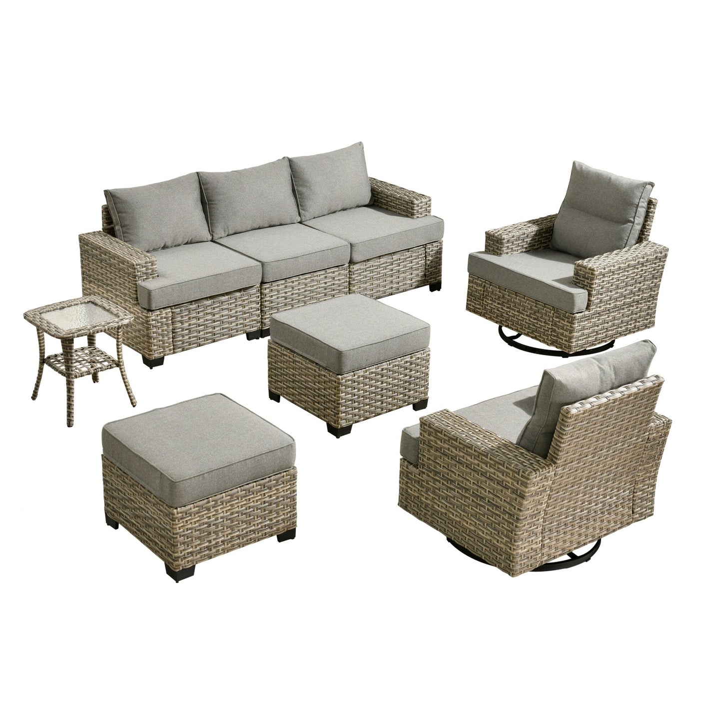 Set di mobili da giardino in vimini XIZZI da 8 pezzi con sedie girevoli