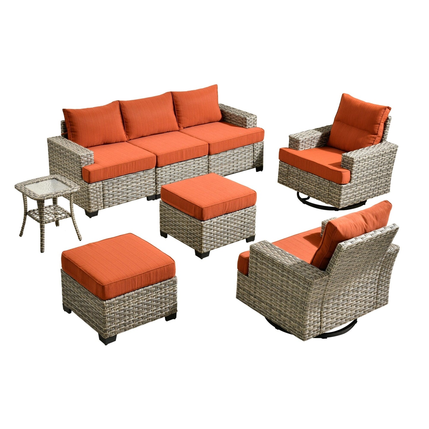 Set di mobili da giardino in vimini XIZZI da 8 pezzi con sedie girevoli