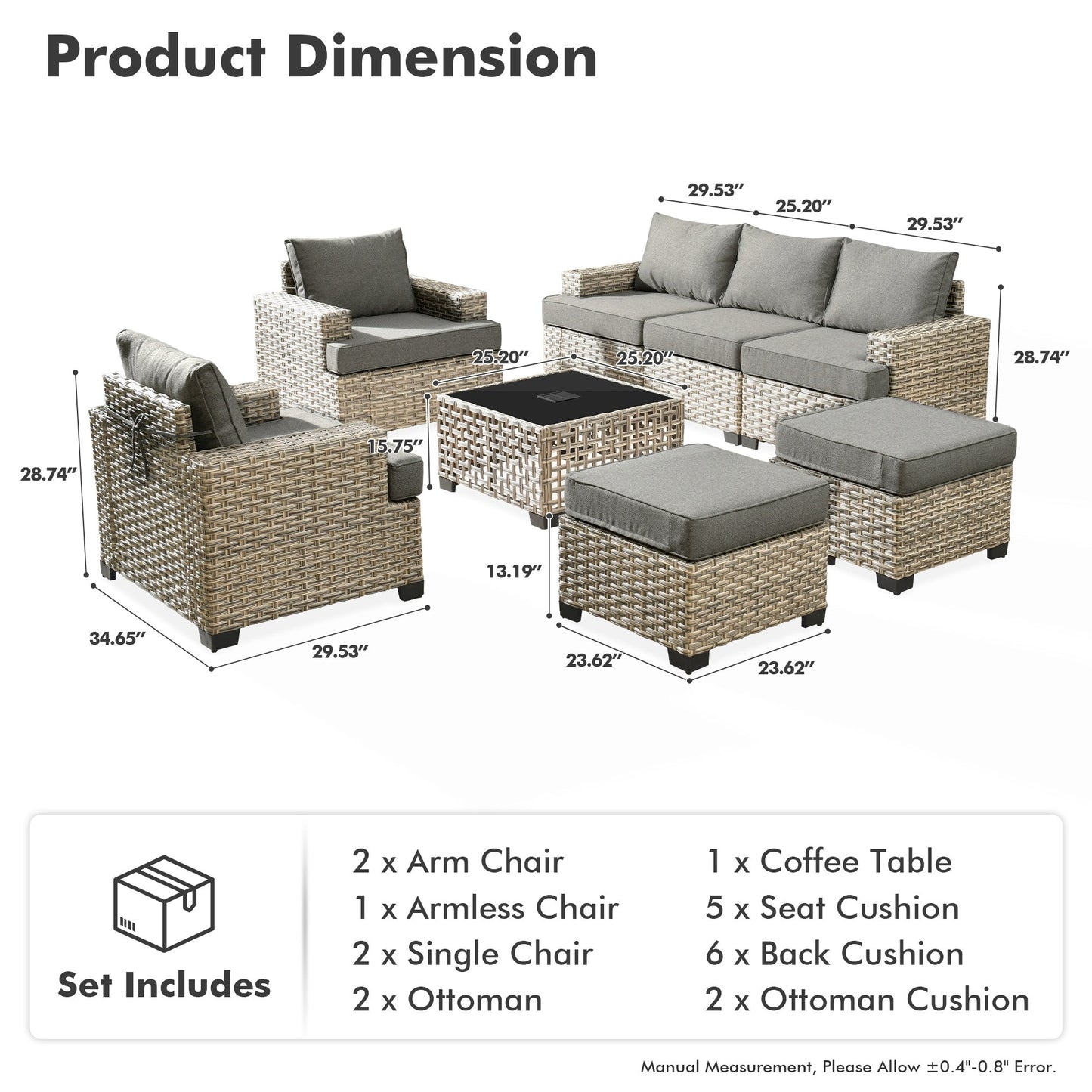Set da conversazione in rattan per esterni con mobili da giardino XIZZI da 8 pezzi