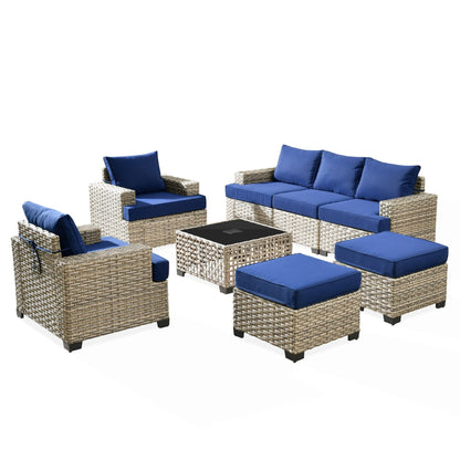 Set da conversazione in rattan per esterni con mobili da giardino XIZZI da 8 pezzi