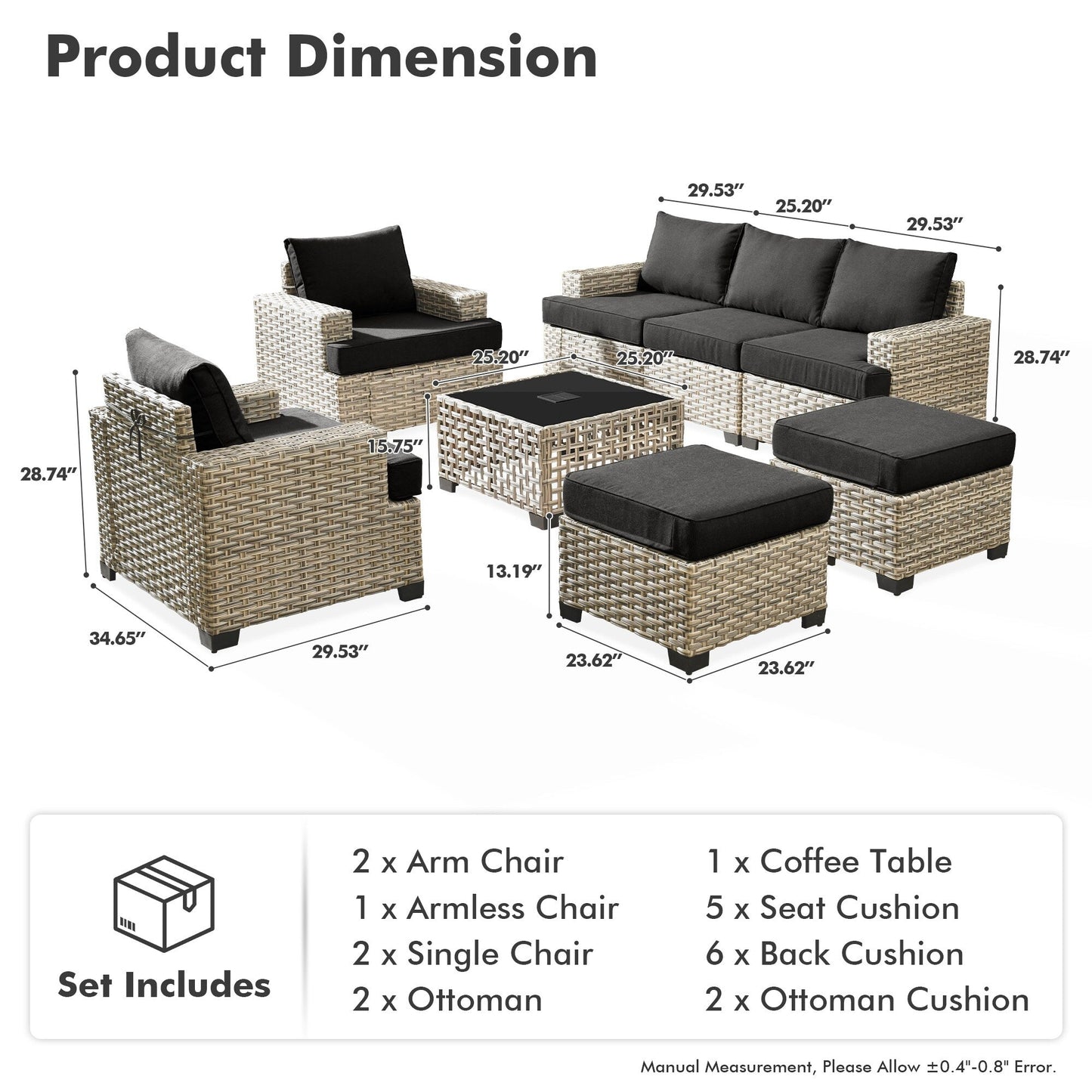 Set da conversazione in rattan per esterni con mobili da giardino XIZZI da 8 pezzi