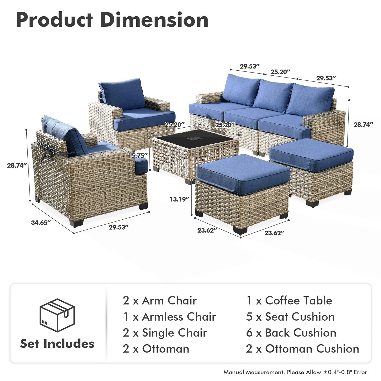 Set da conversazione in rattan per esterni con mobili da giardino XIZZI da 8 pezzi
