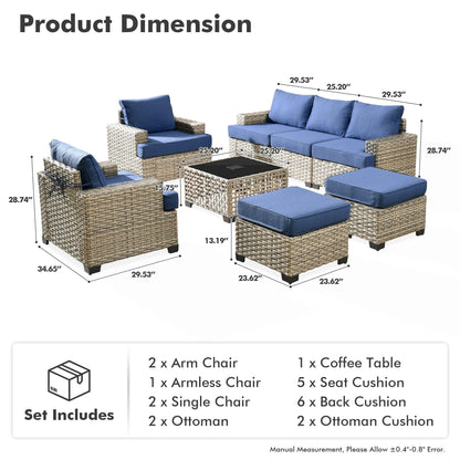 Set da conversazione in rattan per esterni con mobili da giardino XIZZI da 8 pezzi