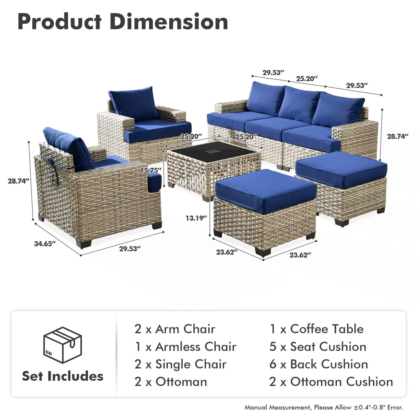 Set da conversazione in rattan per esterni con mobili da giardino XIZZI da 8 pezzi