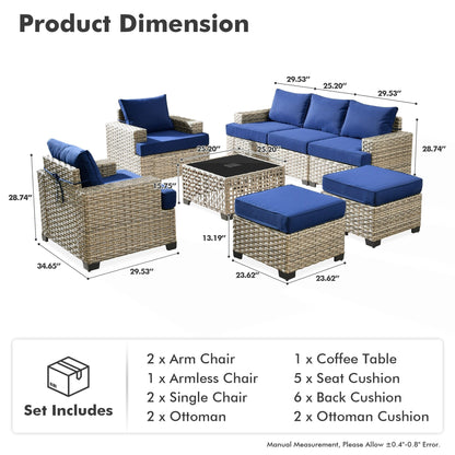 Set da conversazione in rattan per esterni con mobili da giardino XIZZI da 8 pezzi
