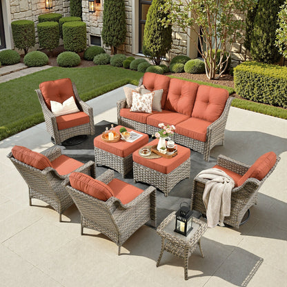 Set di mobili da giardino XIZZI da 8 pezzi, sedie girevoli per esterni in vimini