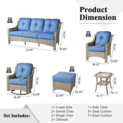 Set di mobili da giardino XIZZI da 8 pezzi, sedie girevoli per esterni in vimini