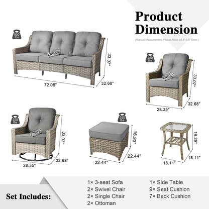 Set di mobili da giardino XIZZI da 8 pezzi, sedie girevoli per esterni in vimini