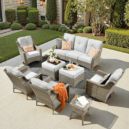 Set di mobili da giardino XIZZI da 8 pezzi, sedie girevoli per esterni in vimini