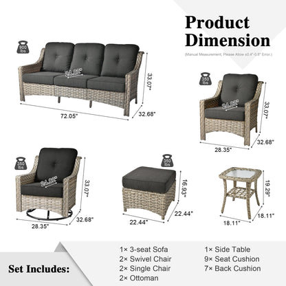 Set di mobili da giardino XIZZI da 8 pezzi, sedie girevoli per esterni in vimini