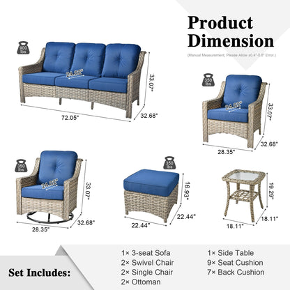 Set di mobili da giardino XIZZI da 8 pezzi, sedie girevoli per esterni in vimini
