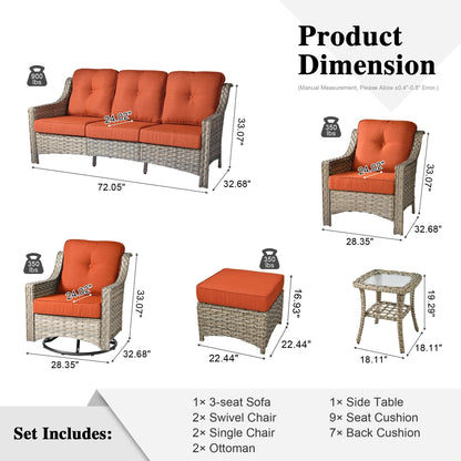 Set di mobili da giardino XIZZI da 8 pezzi, sedie girevoli per esterni in vimini