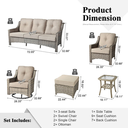 Set di mobili da giardino XIZZI da 8 pezzi, sedie girevoli per esterni in vimini