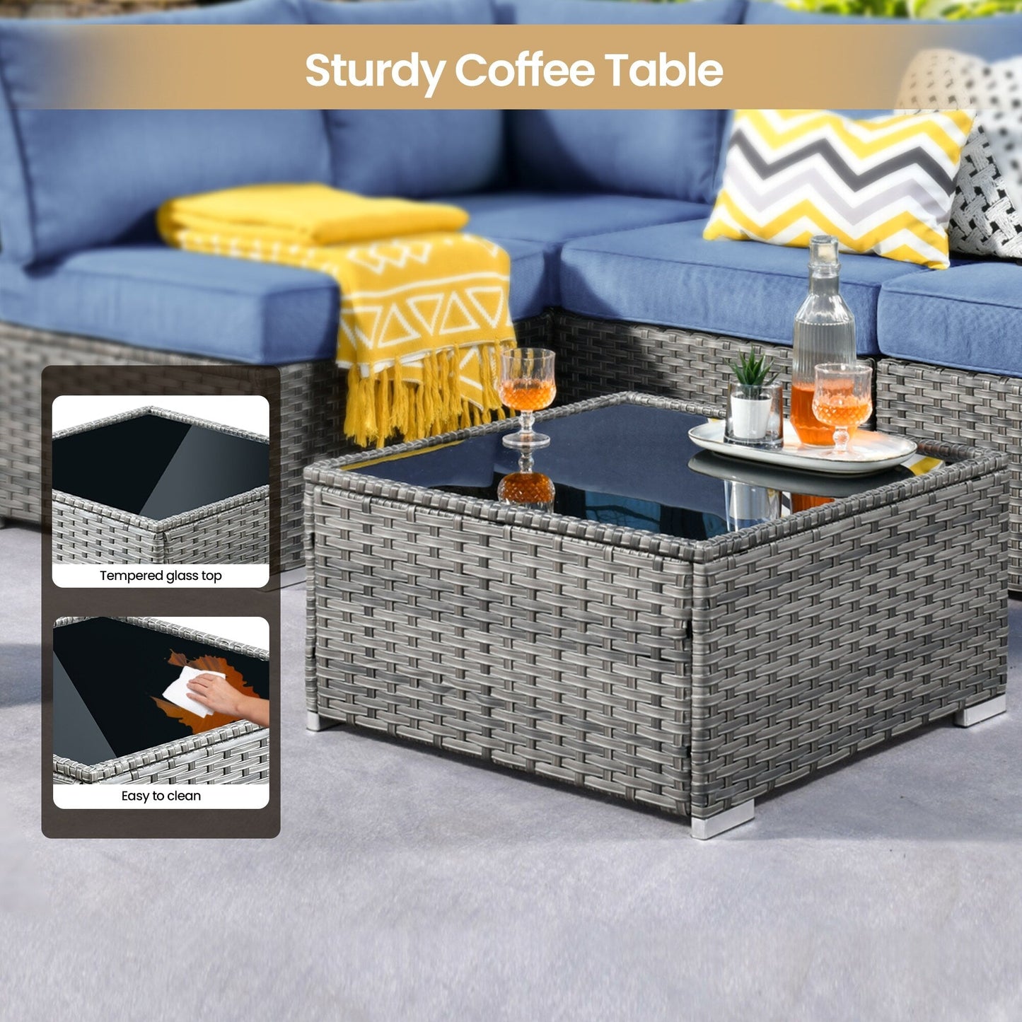 Set di 8 sedie girevoli per esterni in vimini da patio XIZZI con tavolo per braciere