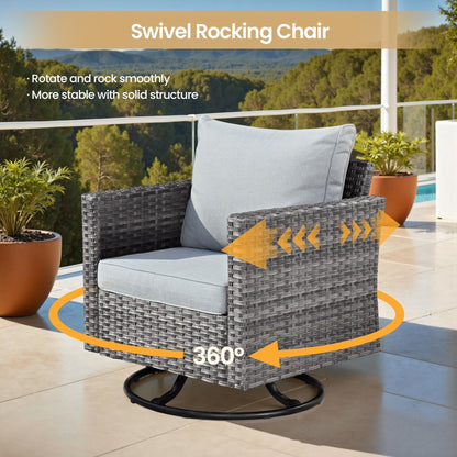 Set di 8 sedie girevoli per esterni in vimini da patio XIZZI con tavolo per braciere