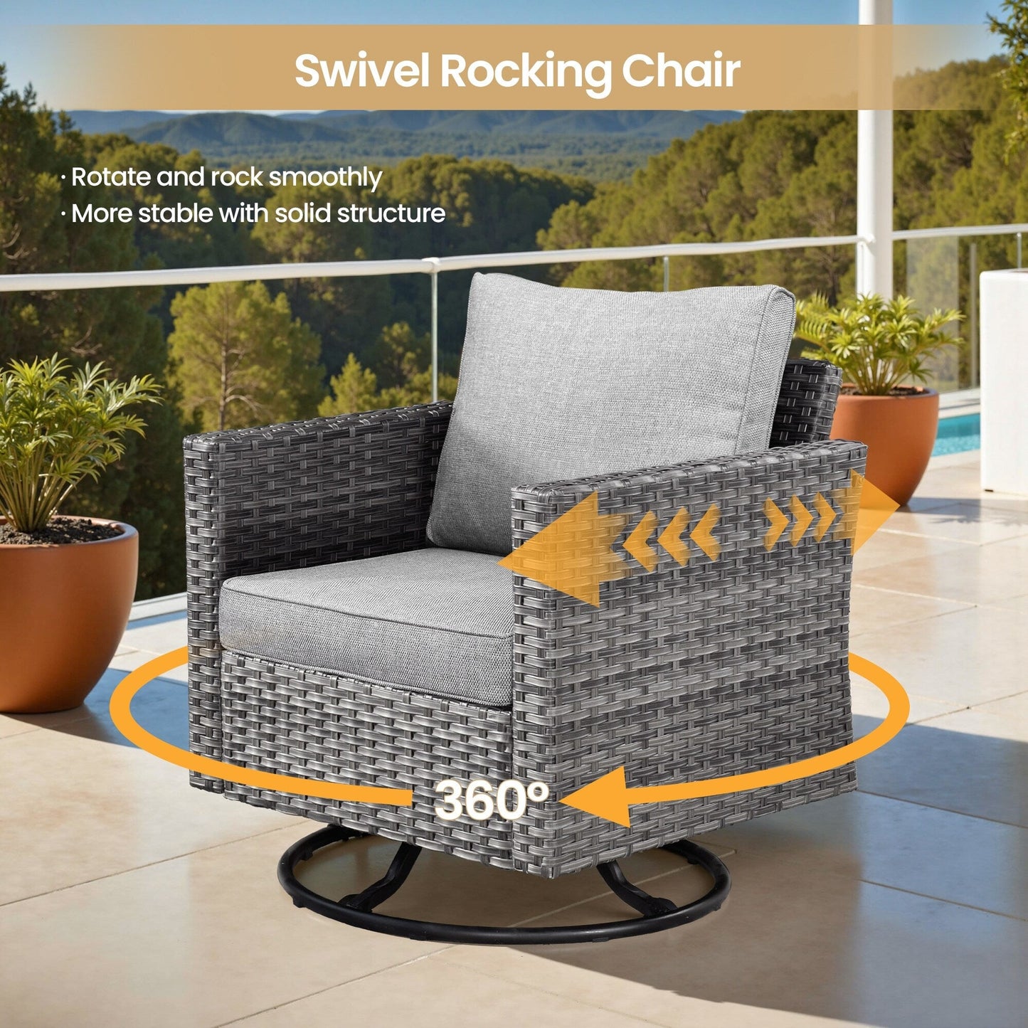 Set di 8 sedie girevoli per esterni in vimini da patio XIZZI con tavolo per braciere