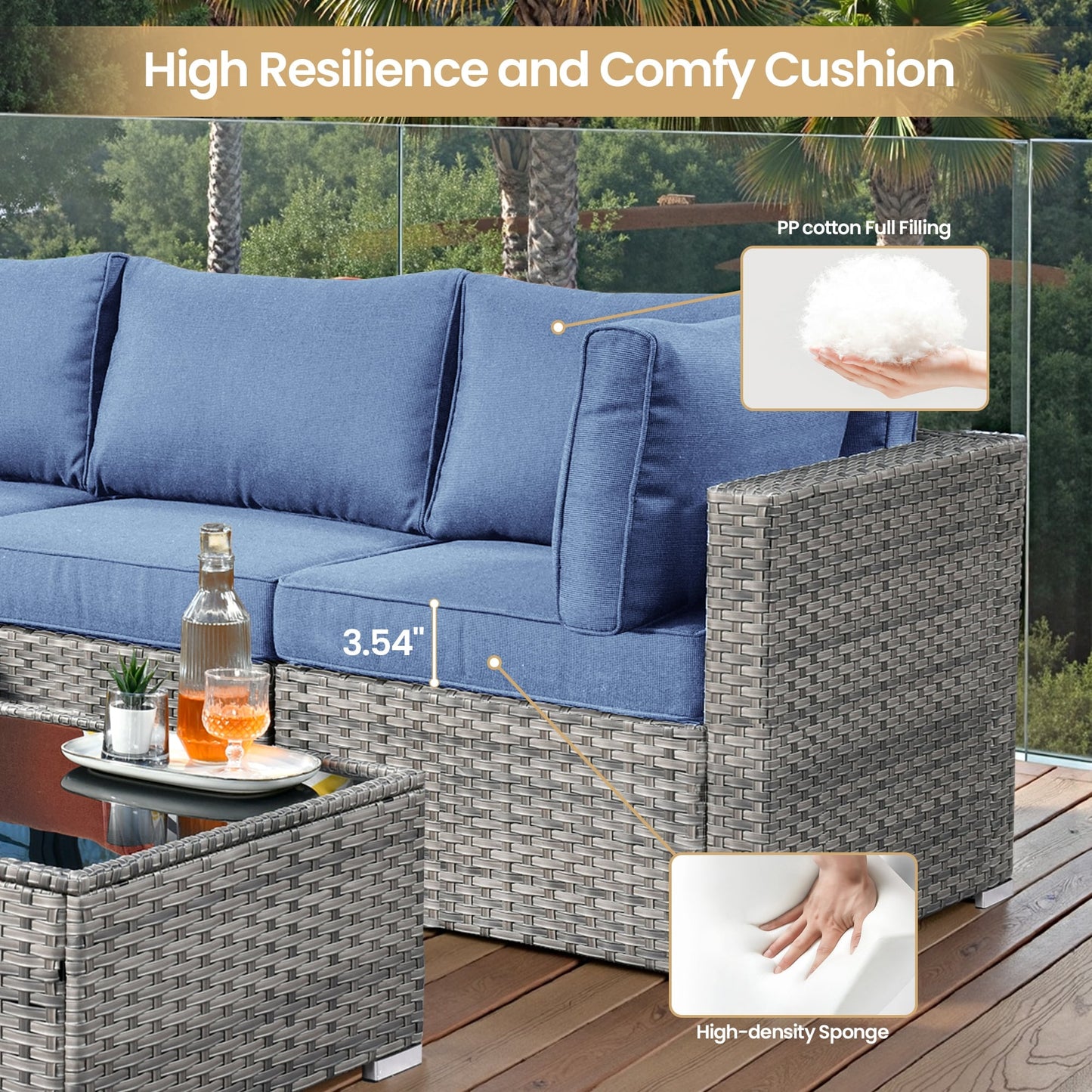 Set di mobili da giardino in vimini XIZZI da 8 pezzi con braciere