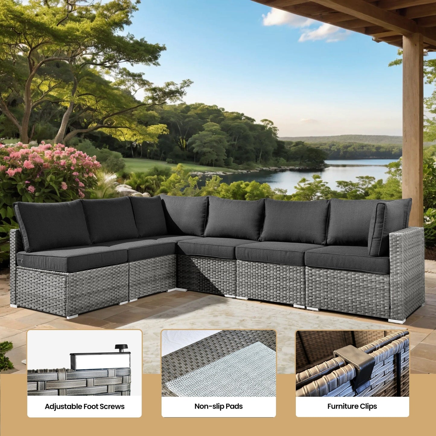 Set di mobili da giardino in vimini XIZZI da 8 pezzi con braciere