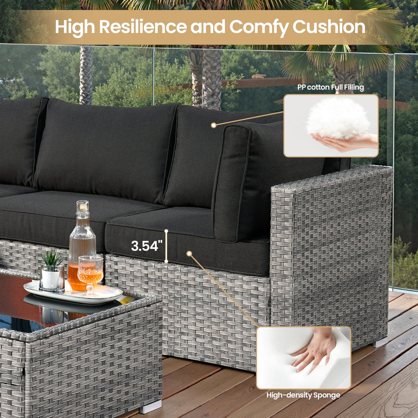 Set di mobili da giardino in vimini XIZZI da 8 pezzi con braciere