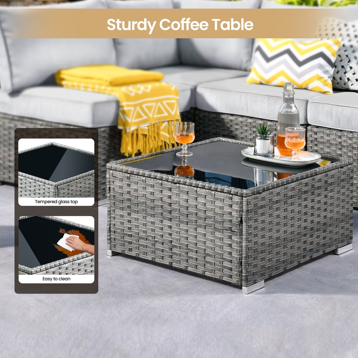 Set di mobili da giardino in vimini XIZZI da 8 pezzi con braciere