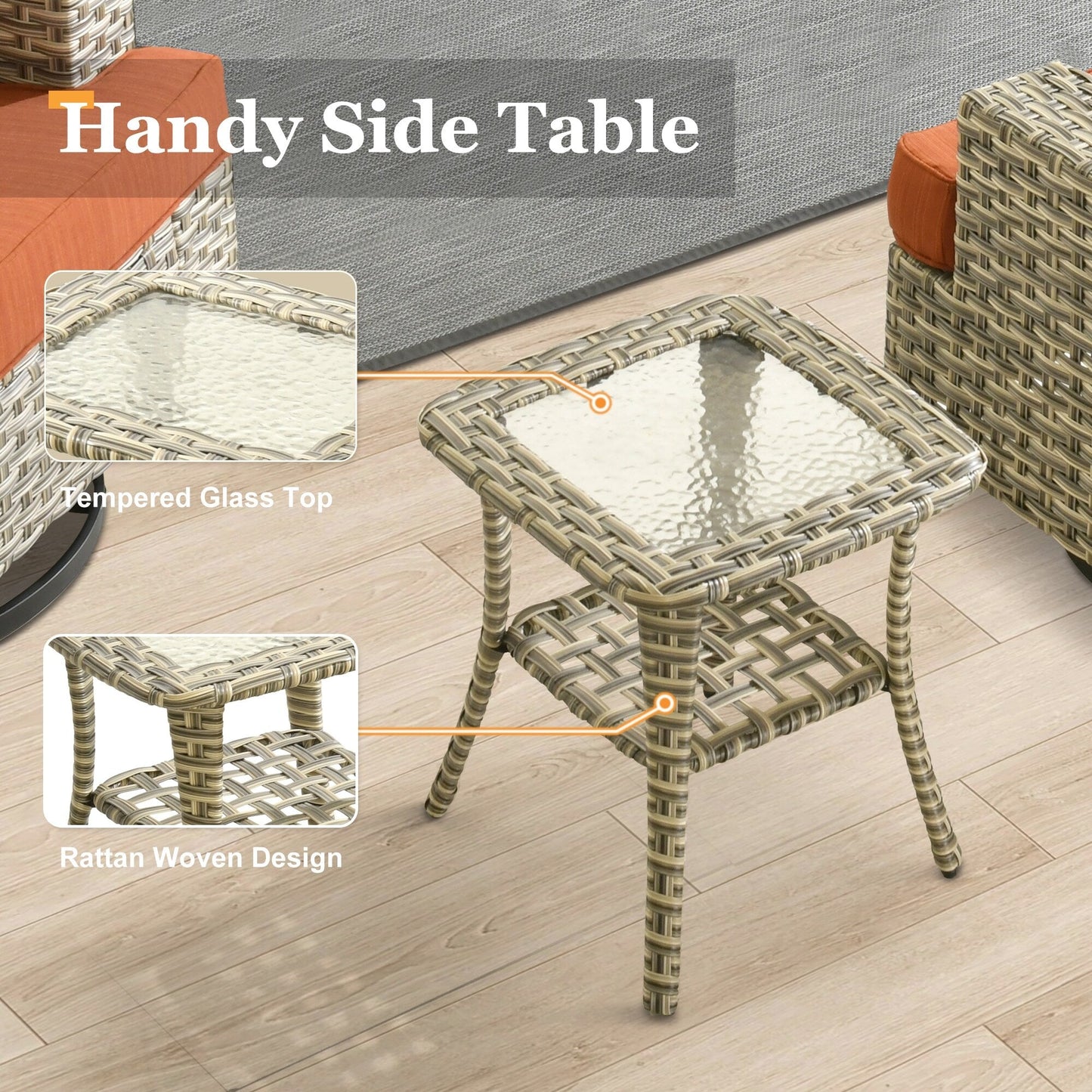 Set di mobili da giardino in vimini XIZZI da 8 pezzi con sedie girevoli