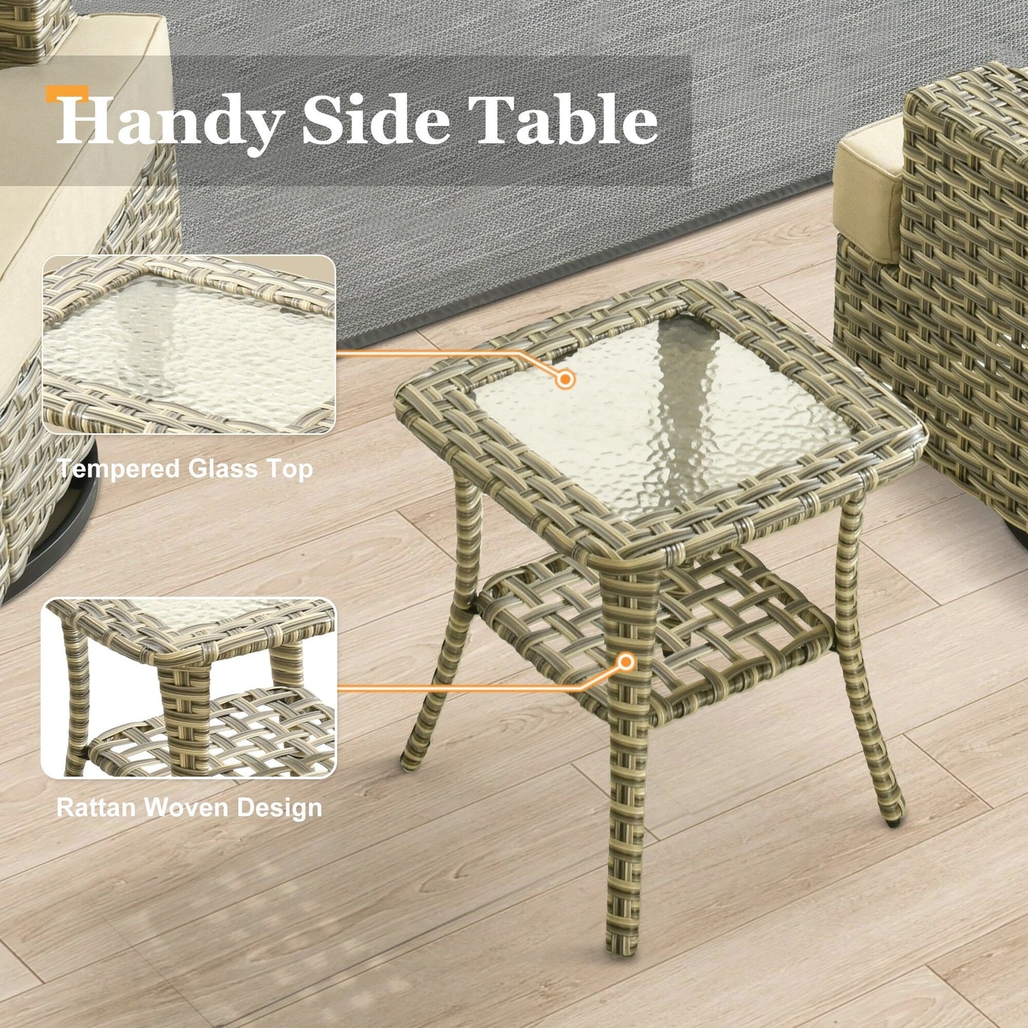 Set di mobili da giardino in vimini XIZZI da 8 pezzi con sedie girevoli