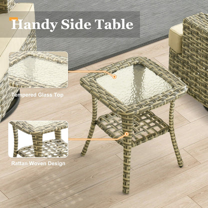 Set di mobili da giardino in vimini XIZZI da 8 pezzi con sedie girevoli