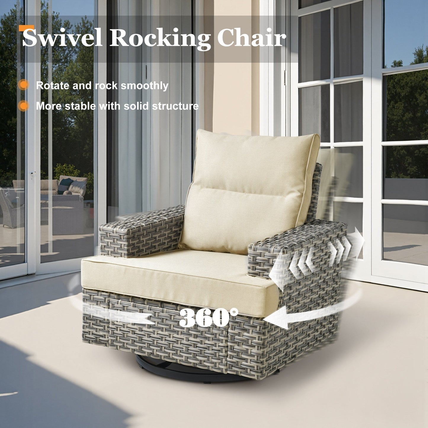 Set di mobili da giardino in vimini XIZZI da 8 pezzi con sedie girevoli