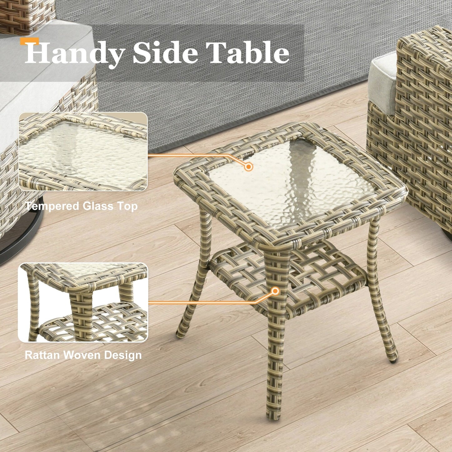 Set di mobili da giardino in vimini XIZZI da 8 pezzi con sedie girevoli