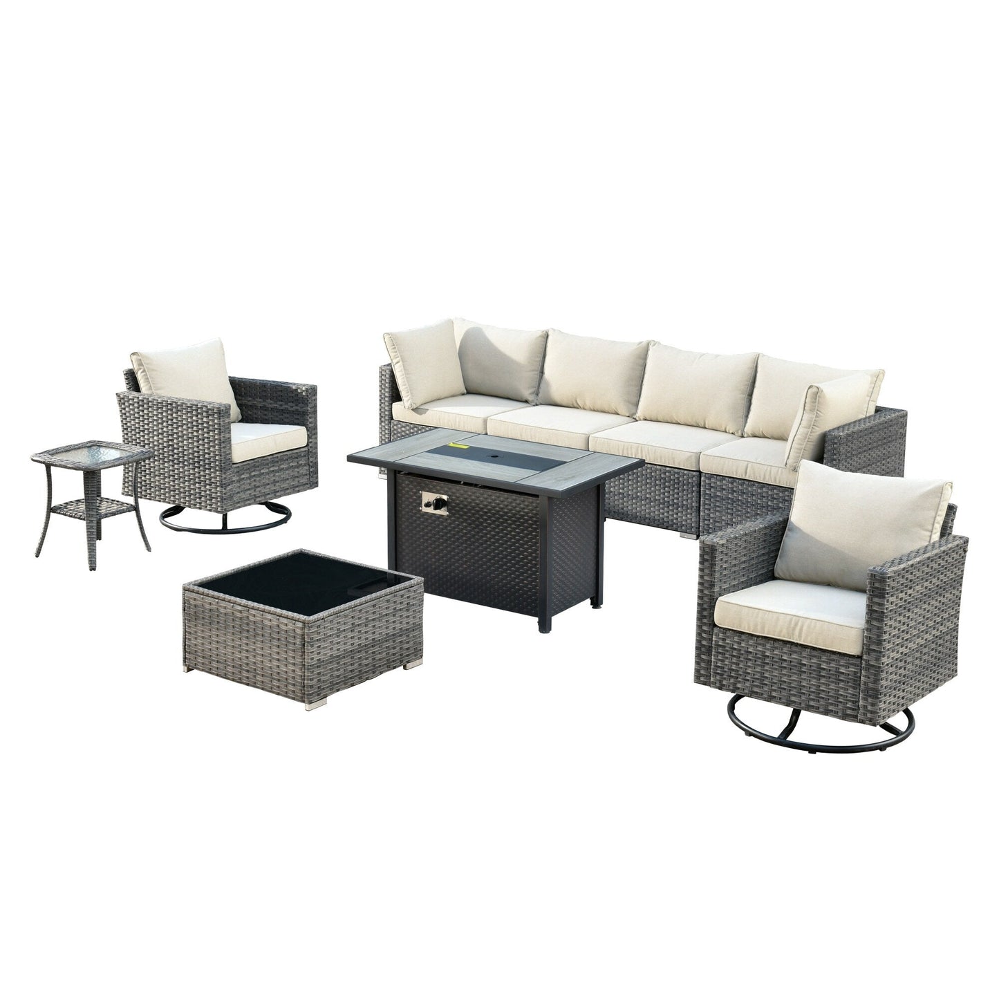 XIZZI 9 pezzi mobili da giardino in vimini sedia a dondolo girevole con tavolo braciere