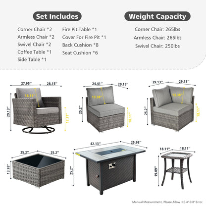 XIZZI 9 pezzi mobili da giardino in vimini sedia a dondolo girevole con tavolo braciere