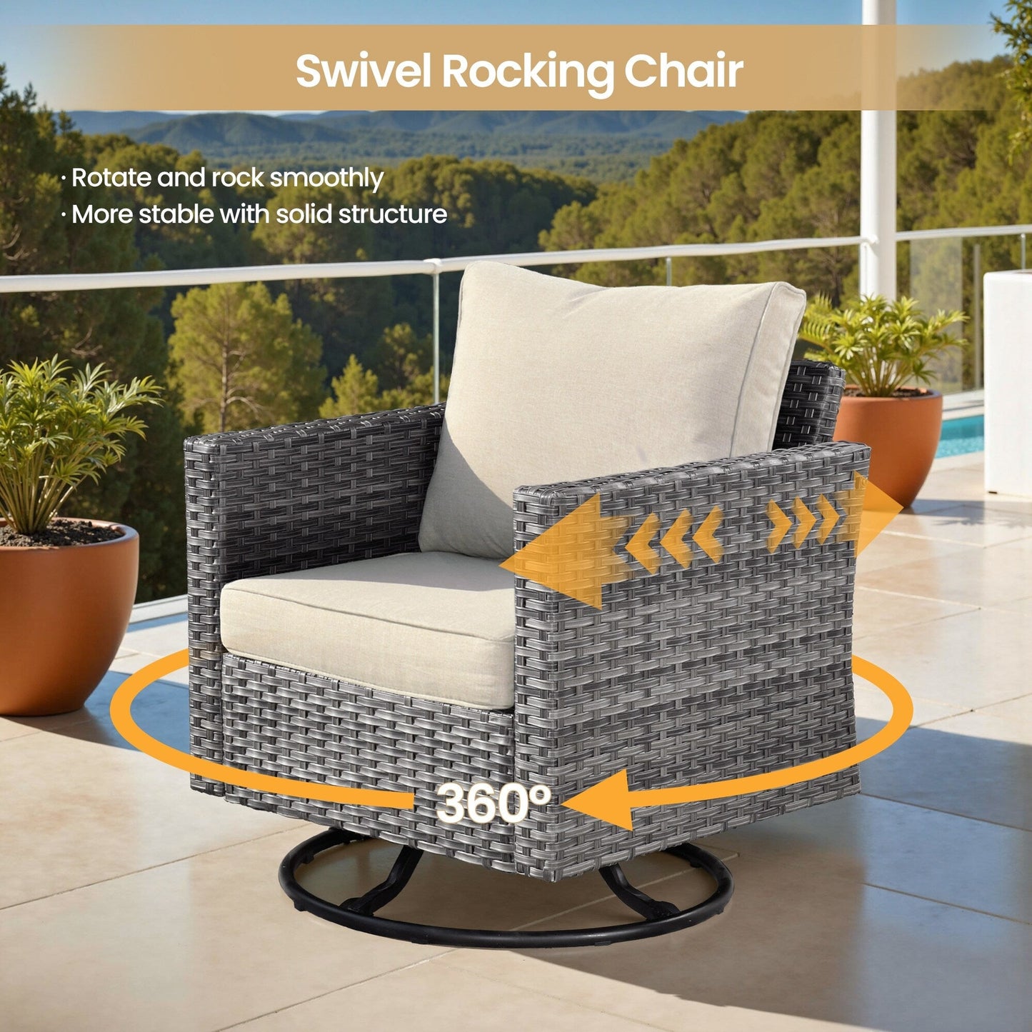 XIZZI 9 pezzi mobili da giardino in vimini sedia a dondolo girevole con tavolo braciere