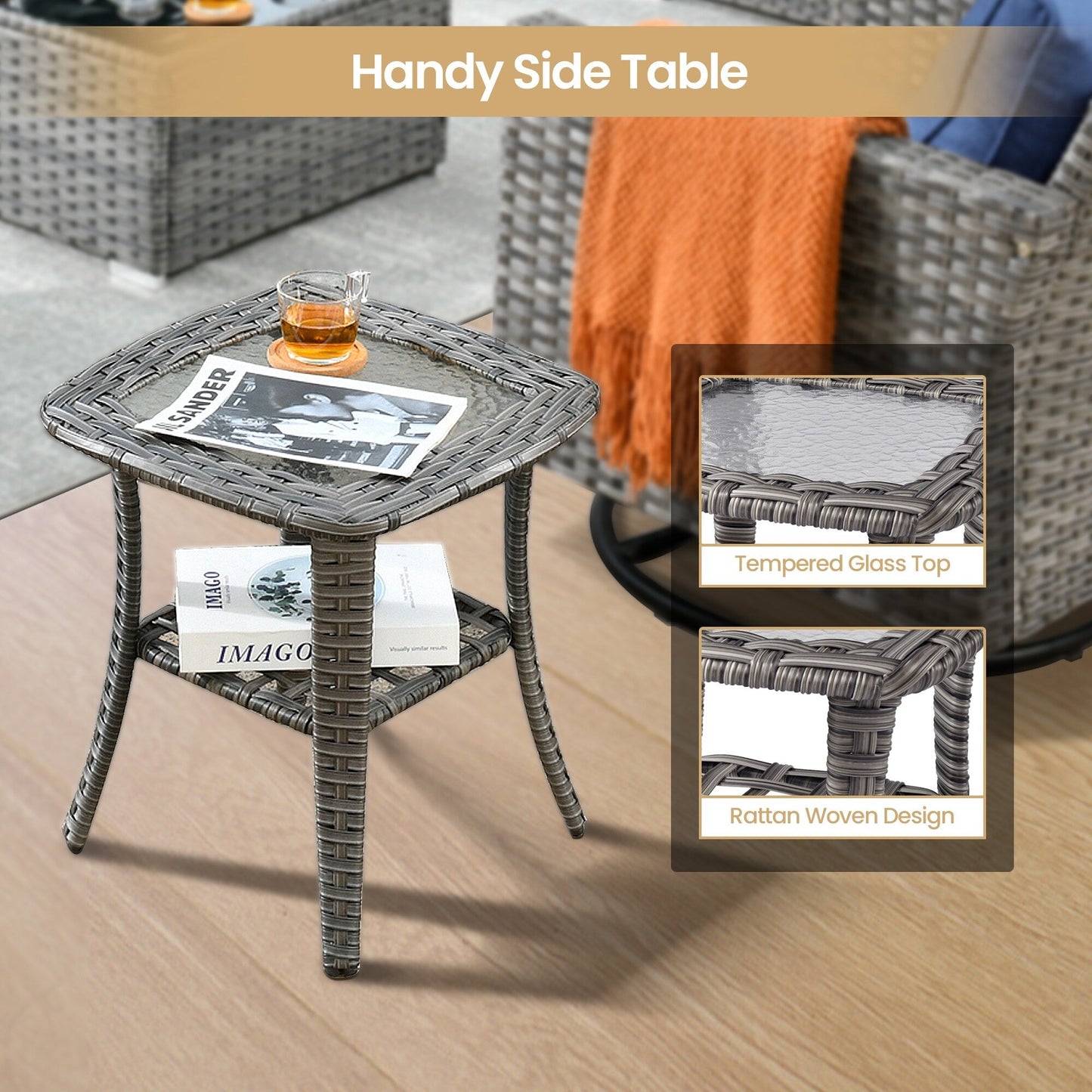 XIZZI 9 pezzi mobili da giardino in vimini sedia a dondolo girevole con tavolo braciere