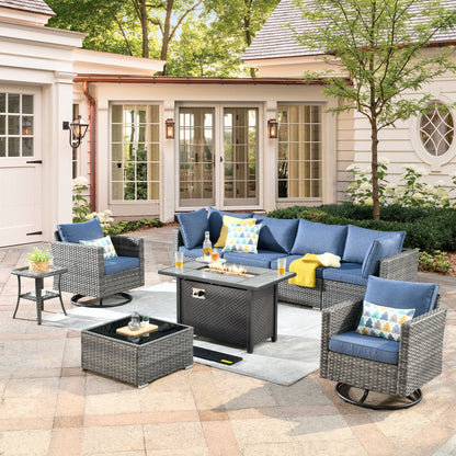 XIZZI 9 pezzi mobili da giardino in vimini sedia a dondolo girevole con tavolo braciere