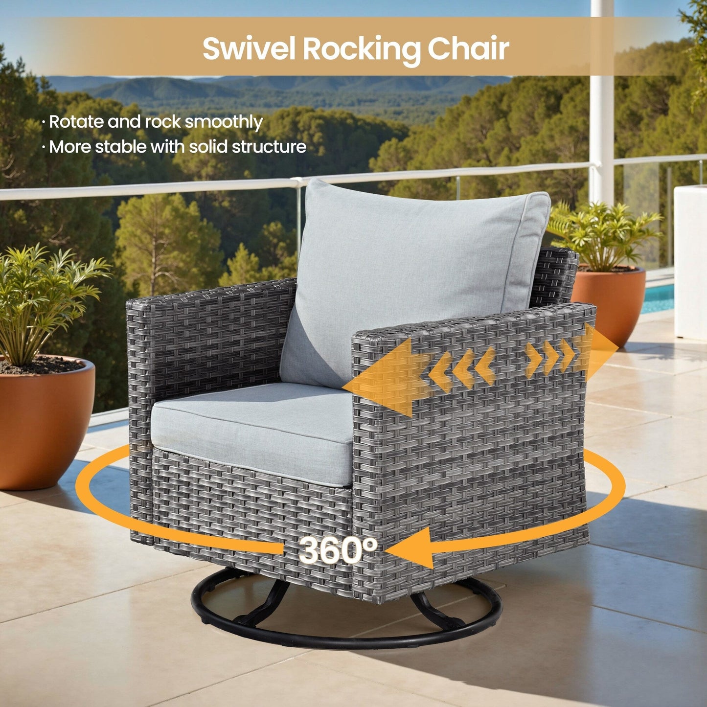 XIZZI 9 pezzi mobili da giardino in vimini sedia a dondolo girevole con tavolo braciere