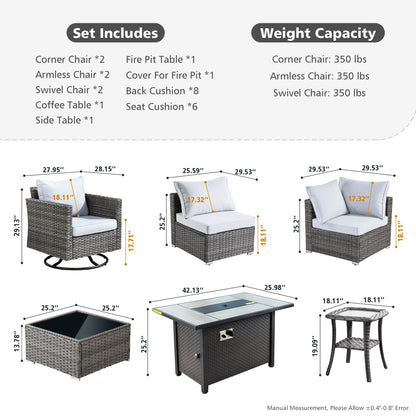 XIZZI 9 pezzi mobili da giardino in vimini sedia a dondolo girevole con tavolo braciere