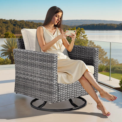 XIZZI 9 pezzi mobili da giardino in vimini sedia a dondolo girevole con tavolo braciere