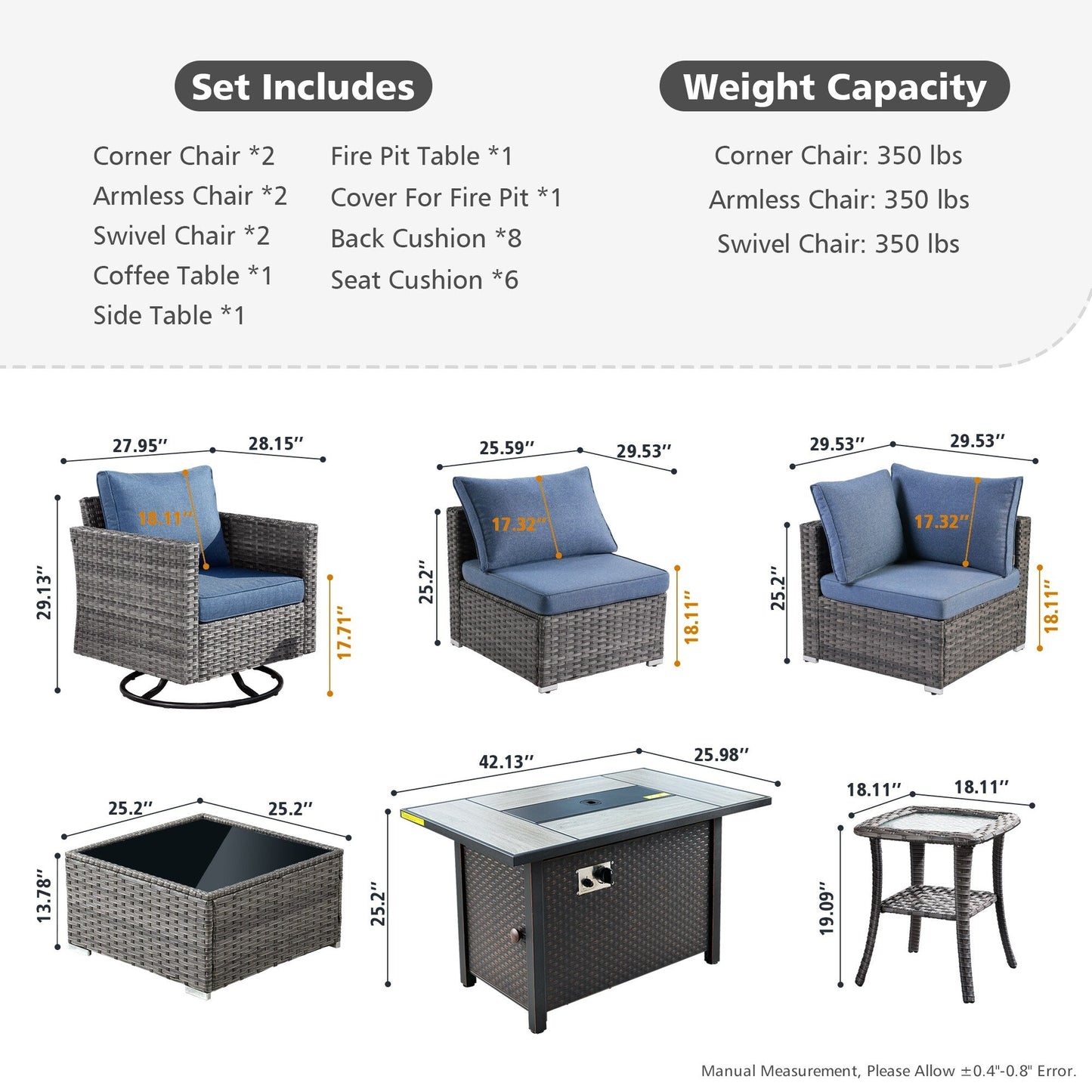 XIZZI 9 pezzi mobili da giardino in vimini sedia a dondolo girevole con tavolo braciere