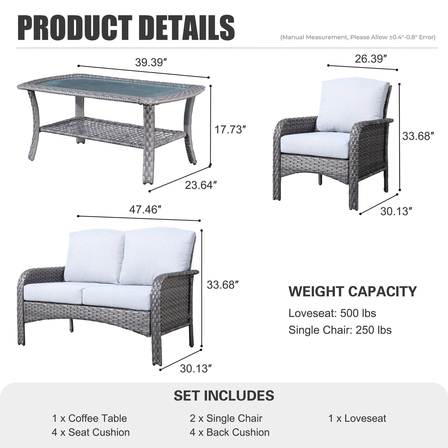 Set da conversazione per esterni XIZZI da 4 pezzi con tavolo